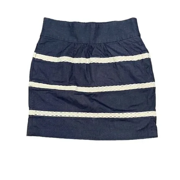 Banana Republic Elastic Waist Chambray Cotton Blend Skirt With Crochet Detail 4 - Picture 1 of 10